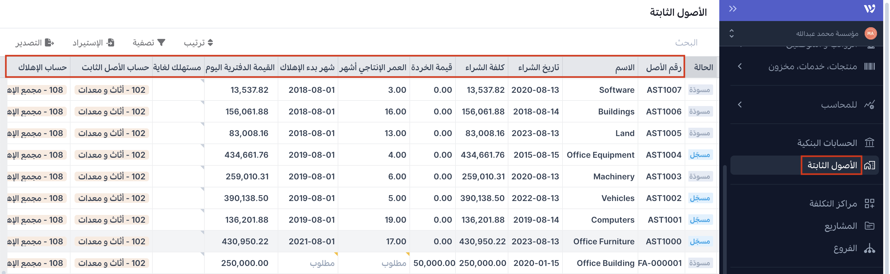 إدارة وتقييم الأصول طويلة الأجل في وافق